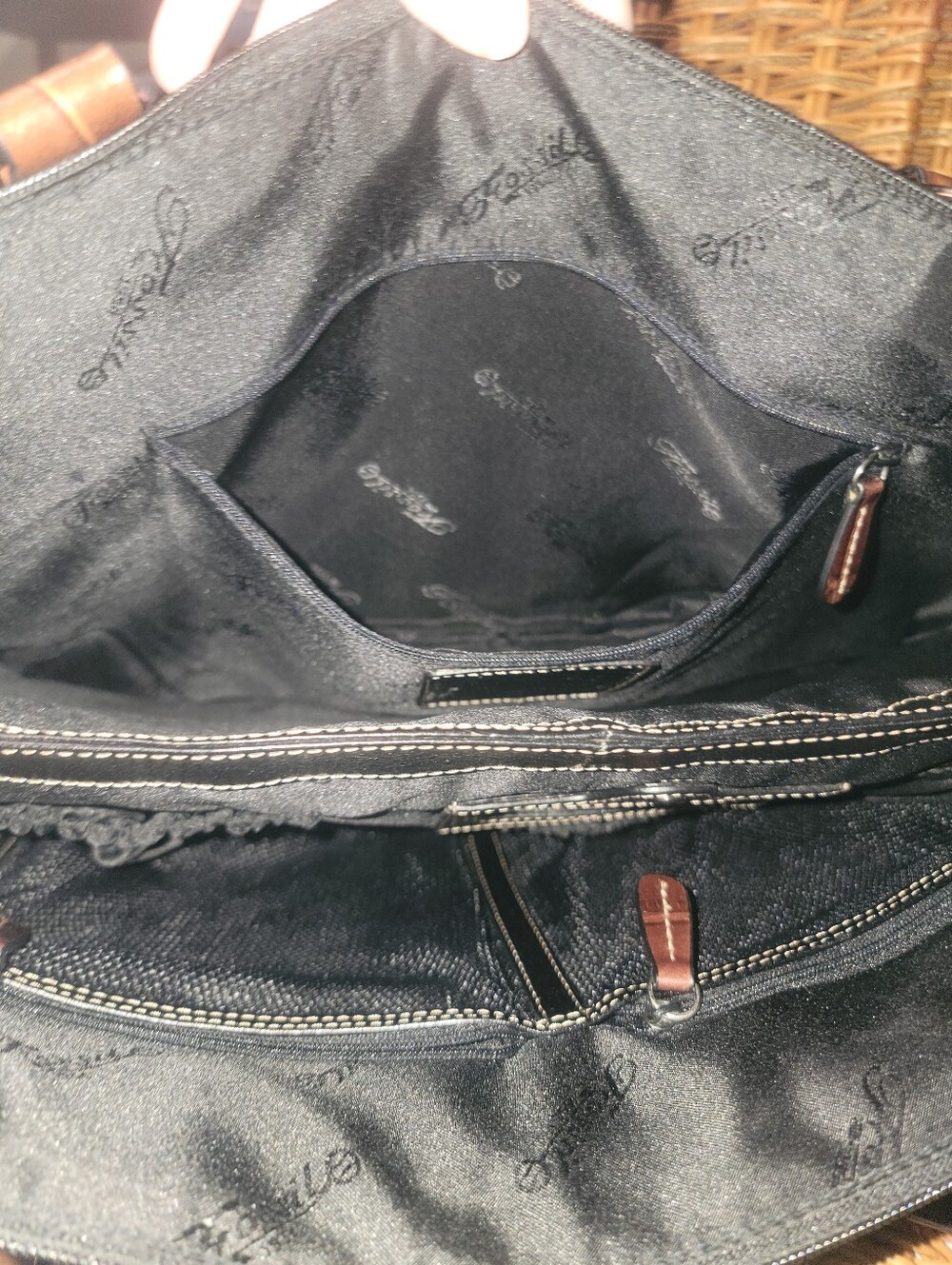 Fossil Black Brown Leather Handbag Computer Briefcase Croc Satchel W/ Key - Picture 8 of 10